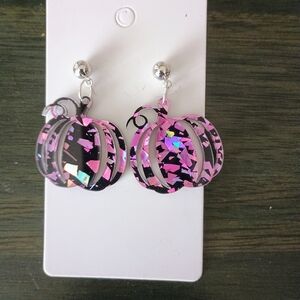 Handmade Purple and Black Pumpkin Earrings